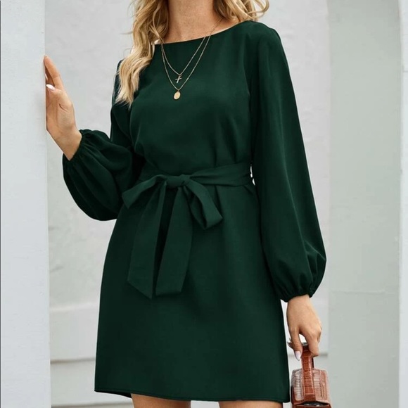 Boho lantern sleeve  belted dress navy blue - Picture 11 of 15